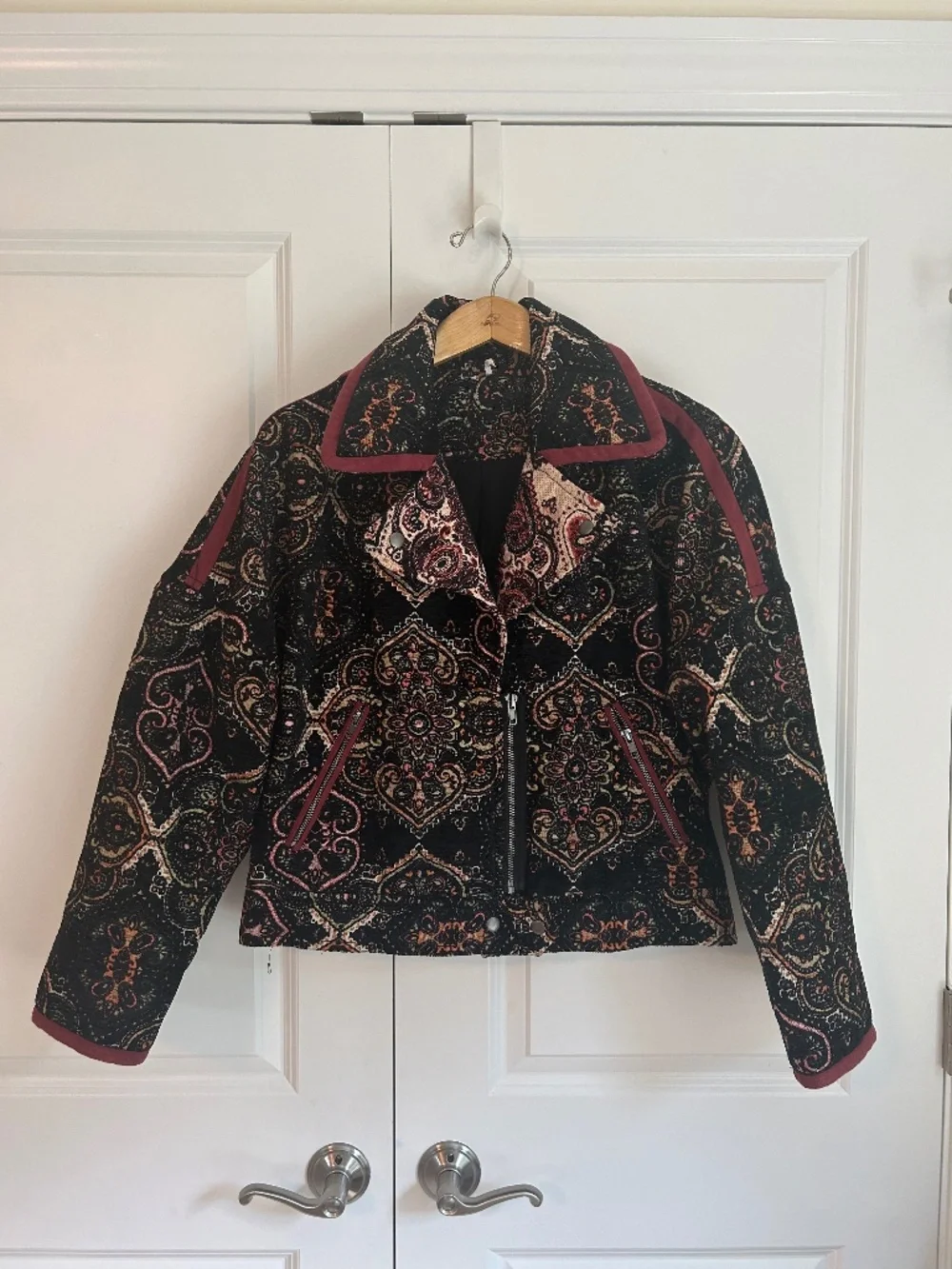 Free People Women's Tapestry Labyrinth Patterned Moto Jacket size M